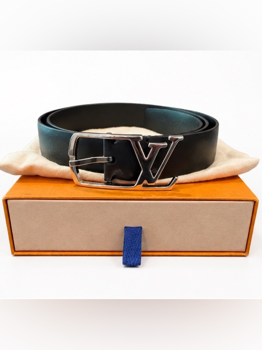 Louis Vuitton LV Initials Black Leather Belt w/ Silver Buckle |  Box & Dust Bag